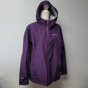 Eddie Bauer WeatherEdge Windbreaker Jacket Womens XL Purple Hooded Waterproof